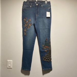 NWT DG2 Diane Gilman peacock jeans. Size 10. Stunning!